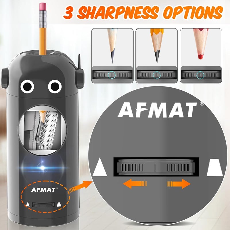 AFMAT Electric Pencil Sharpener for Colored Pencils 7-11.5mm, Fully Automatic Robot Pencil Sharpener, Auto in & Out, Rechargeable Hands-Free for Classroom/Home/Office, Battery Operated, PSX5RB, Gray - Image 4